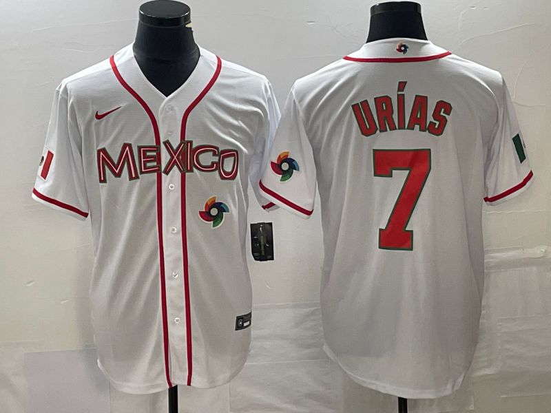Men 2023 World Cub Mexico #7 Urias White red Nike MLB Jersey15